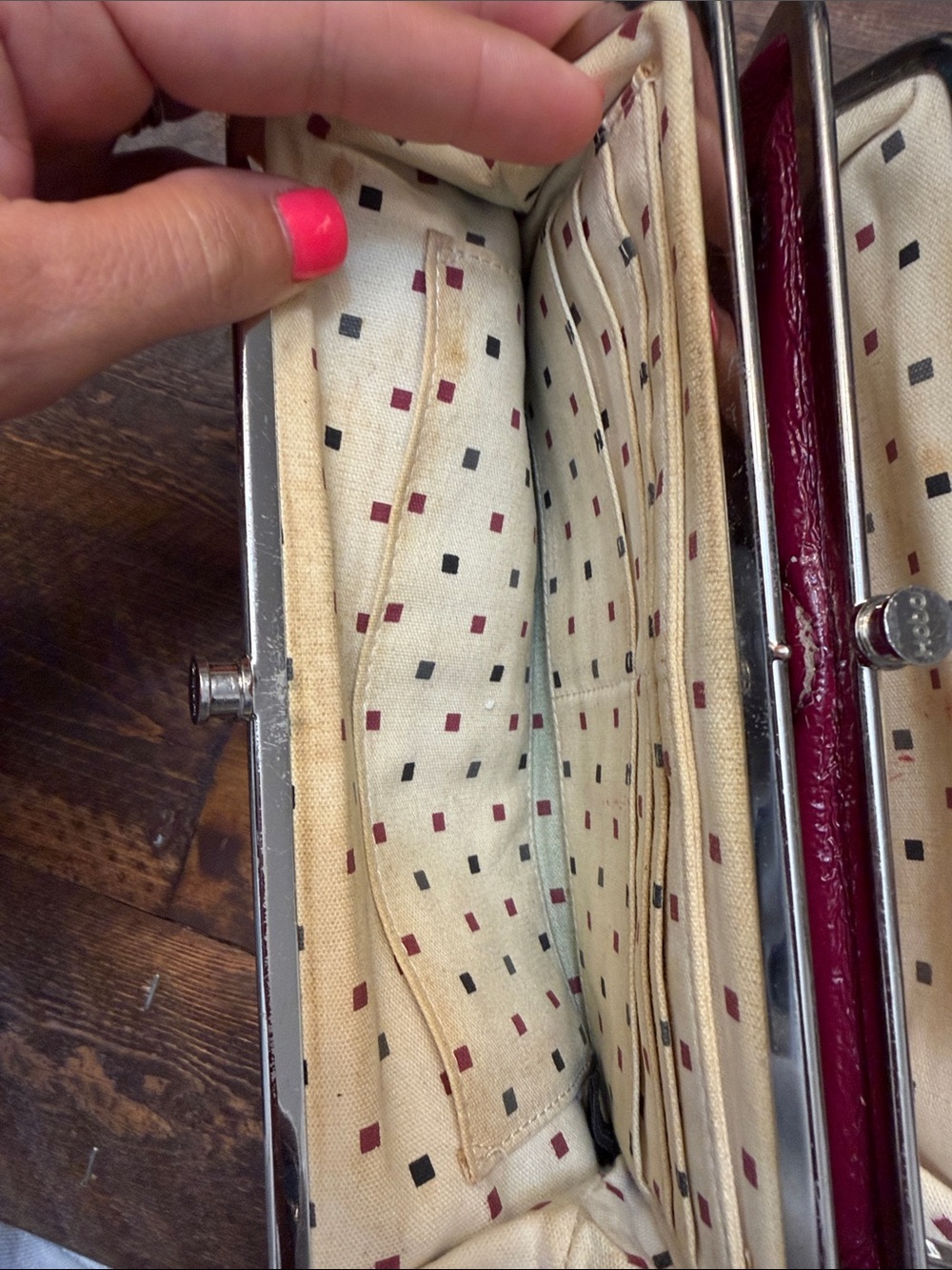 HOBO Lauren Double Frame Clutch Wallet Burgundy Berry AS IS - Picture 7 of 12